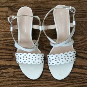 Franco Sarto White Peep Toe Sandals, Size 9.5
